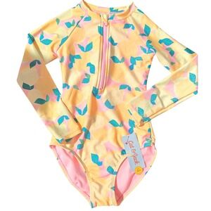 Cat & Jack Girls Lemon Print‎ Long Sleeve One Piece Swimsuit - 6/7y NWT